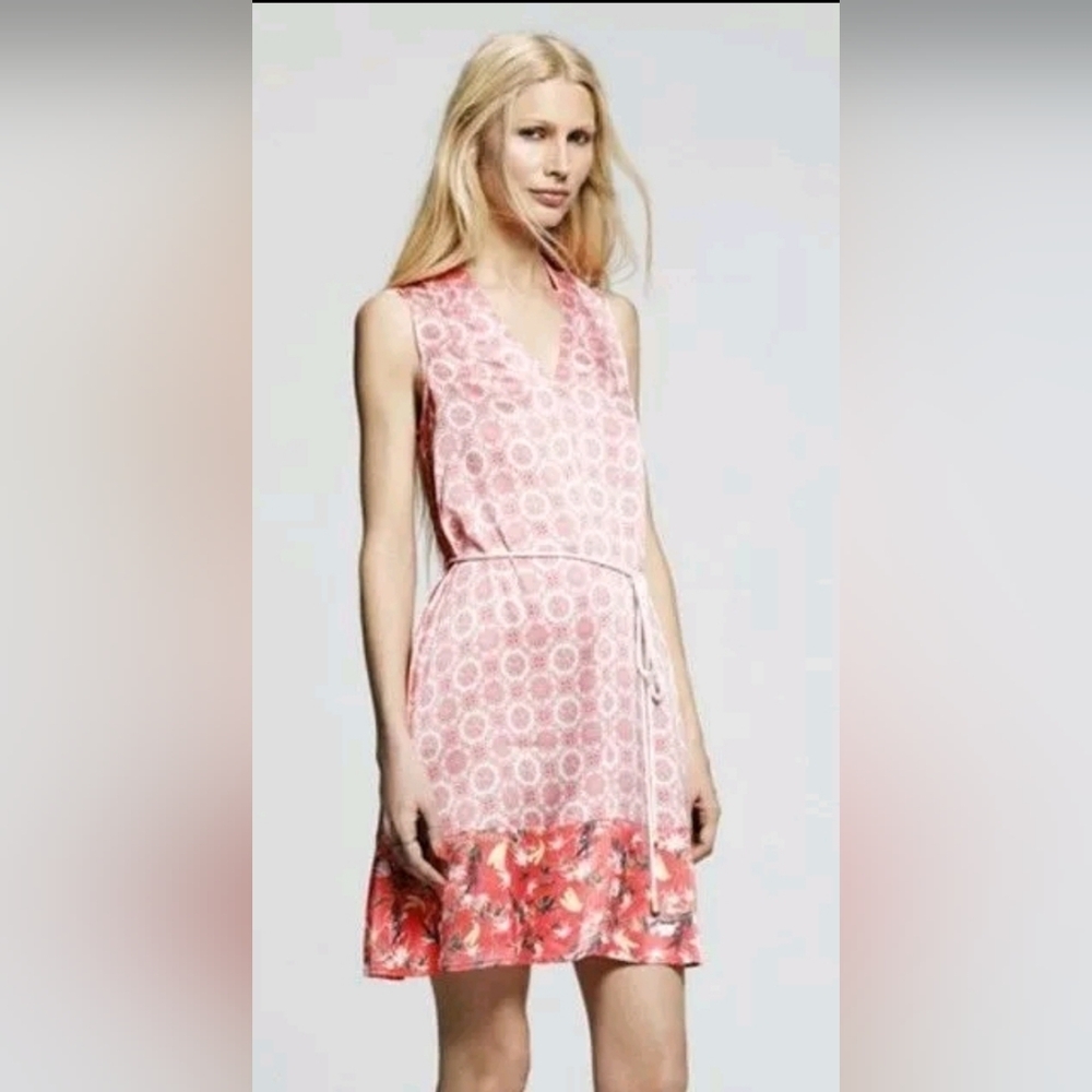 Peter Som Chakra floral tie coral vneck dress, size XS